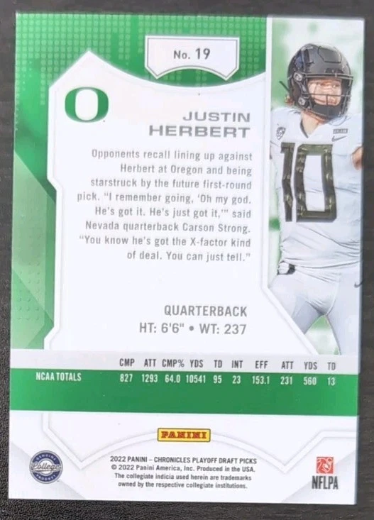 Justin Herbert #19 2022 Panini Chronicle Playoff Draft Picks Oregon Ducks - Image 2 of 3