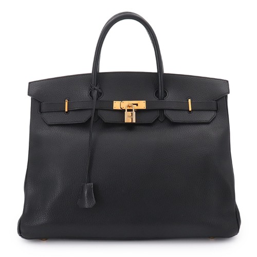 HERMES Birkin 40 Ardennes Leather Black Hand Bag Vintage Purse 90327168