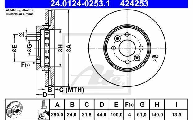 2x ATE Disques de Frein Avant Ventilé 280mm pour DACIA LODGY 24.0124-0253.1