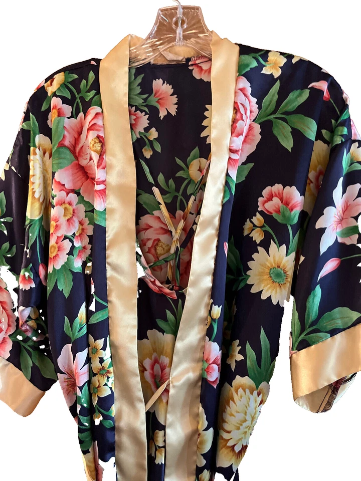 Inner Most Small Women’s Navy Blue Yellow Short Night Gown Kimono Robe Coquette  - Image 2 of 4