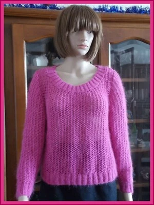 Pull Femme Angora Modèle Astoria d'ANNY BLATT Coloris Pink Beauty, Taille 38/40 - Photo 1/4