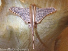 30.5MM ROSE GOLD PLATED 925 STER SILVER HAWAIIAN EAGLE STINGRAY CZ SLIDE PENDANT