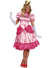 Womens Elegant Super Mario Brothers Princess Peach Deluxe Gown Costume