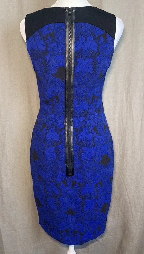 Ali Ro Dress Size 2 Sapphire Blue Lace Jacquard Sheath Mini $328 Aliro - Image 2 of 4