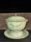 Stangl Pottery Town & Country Green Spongeware Soup Tureen and Underplate