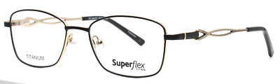 SUPERFLEX SF-1098T C1 Black Gold Womens Rectangle Eyeglasses 51-17-135 B:34