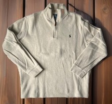 Polo Ralph Lauren Sweater Mens Large Beige Cotton Knit 1/4 Zip Preppy Old Money