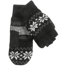 Grand Sierra Wool-Poly Knit Women's Pop-Top Mitten, Fleece Lined, Black/Red O/Z