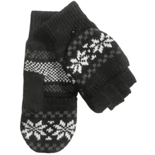 Grand Sierra Wool-Poly Knit Women's Pop-Top Mitten, Fleece Lined, Black/Red O/Z