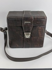 Vintage Faux Leather Italian Camera Case Shoulder Strap Brown 9.5x10x5.5"
