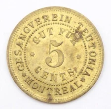 Breton 589 5 cents token Gesangverein Teutonia Montreal Choice AU/UNC