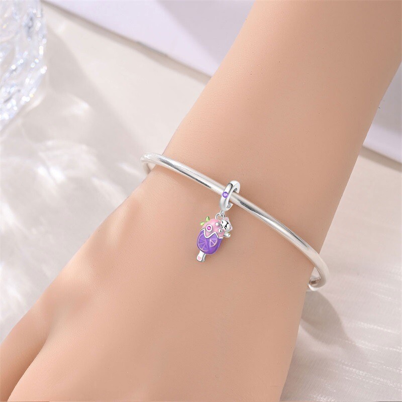 KUNSIR 925 Sterling Silver Charm Cute Cat Popsicle Pendant For European Bracelet
