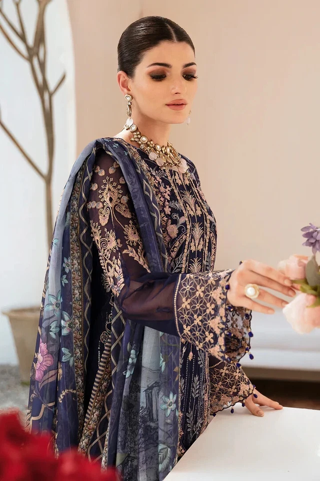 巴基斯坦印度 Shalwar Kameez 雪纺设计师刺绣 Anarkali M L XL XXL — 第 4/4 张图片