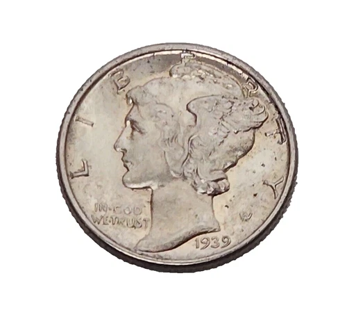 1939 P Mercury Dime 90% Silver Coin AU- UNC JRT 86