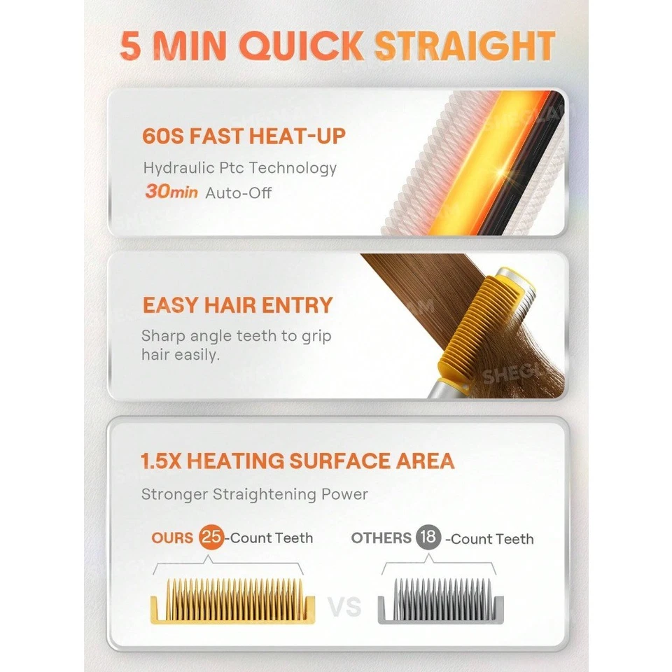 SHEGLAM HAIR Elegante Chic Cepillo Alisador Térmico 3D, Oro 24K Cabello-ZengC Foto 4 de 4