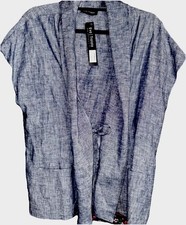 EVA TRALALA Linen Blue Light sleeveless jacket/gilet Waistcoat Size14/LBNWT