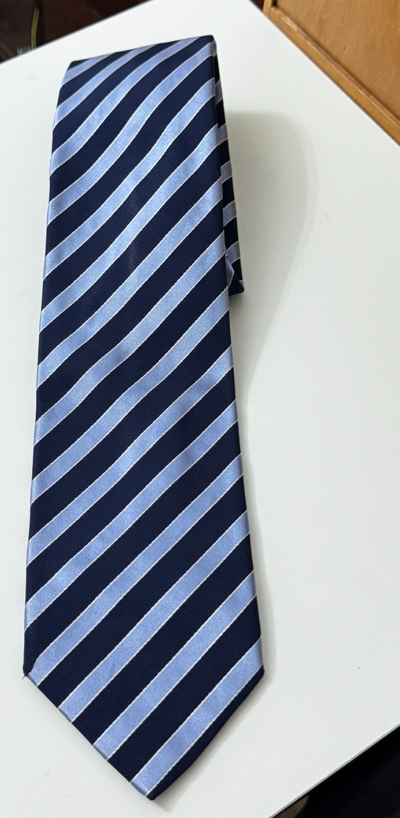 Gilberto Navy & Silver Diagonal Striped Silk Tie image 6