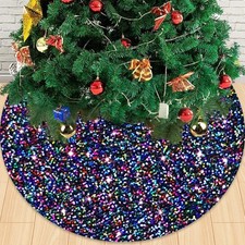 Rainbow Christmas Tree Skirt 46 Inch Sequin VelvetXmas Mat Personalized Sparkle