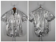 Rubio Leather New York Vintage 90s Metallic Silver Heavy Leather Shirt Jacket L