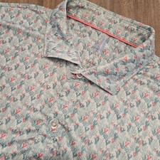 Johnnie-O Featherweight Mens Large Blue Pink Cactus Print Performance Polo Shirt