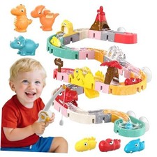 Dinosaur Bath Toys with Track  Fishing Rod   47PCS Wall Suction Slide Playset