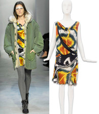 Balenciaga Fall 2007 Ikat Print Silk Cowl Neck Bias Drape Dress 38 Ghesquiere