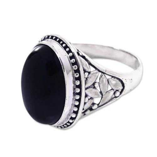 Onyx ring, 'Black Bamboo' - product listing photo