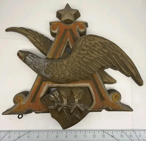 Vintage Anheuser-Busch Wood Eagle A Logo Wall Plaque Rare 3D Beer Sign Man Cave