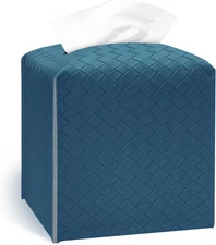Tissue Box Cover Holder, PU Leather Tissue Box Cover with Braided Pattern, Squar