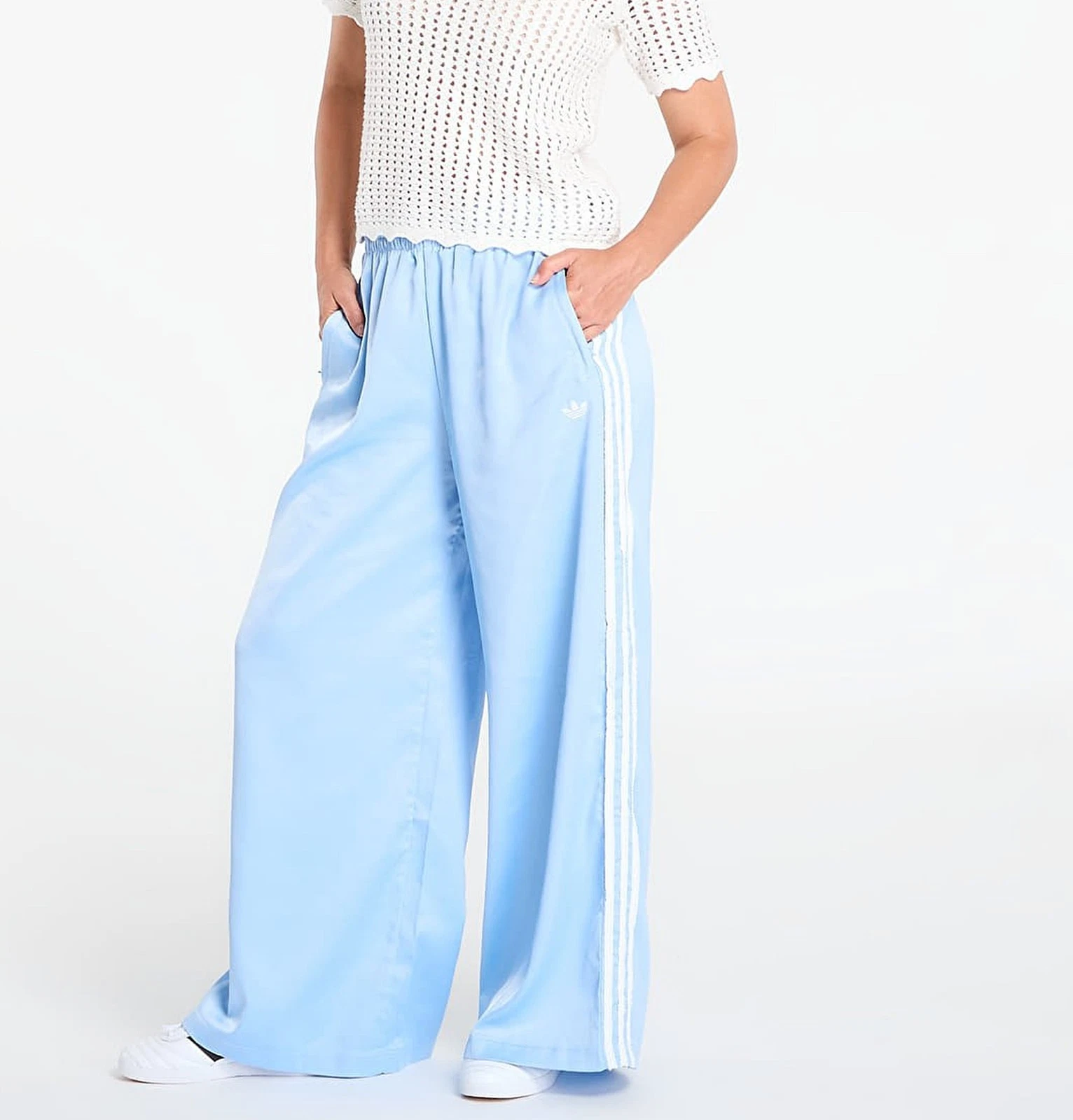 ADIDAS ORIGINALS SATIN WIDE LEG TRACKSUIT BOTTOMS RUFFLE 3-STRIPES BLUE UK S,M,L