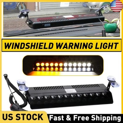 12-LED Car Strobe Light Emergency Flash Windshield Warning Lamps Amber/White EAA