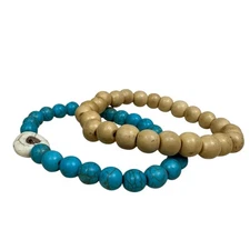 Turquoise Wood Cold Stone Beaded Bracelet Set Boho Stacking Stretch Jewelry