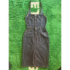 Universal Thread Denim Halter Midi Dress Dark Wash Button Front Womens G
