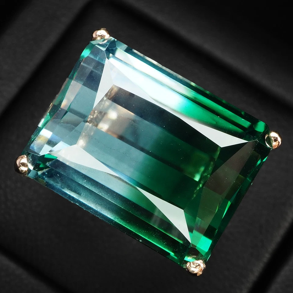 Anillo Estate azul verde turmalina baguette 23,92 quilates plata de ley 925 oro rosa Foto 2 de 4