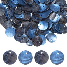 300-Pack Natural Flat Round Seashells, 15mm Drop Charm Beads Blue
