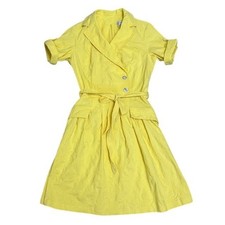 Vintage Liz Claiborne Yellow Belted Shirt Dress Midi Career Workwear Chic SZ 12