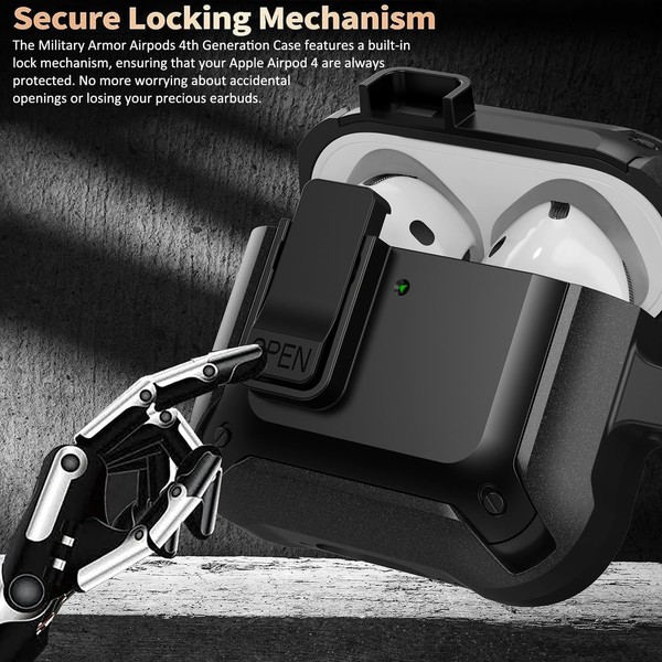 para Estuche AirPods 4 con Clip de Seguridad, Resistente Apple 4ta Generación Negro 2