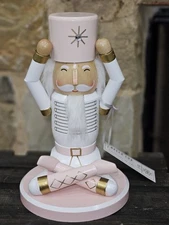 Pink & White Nutcracker In Meditation Pose With Hands On His Head-SUPER CUTE-
