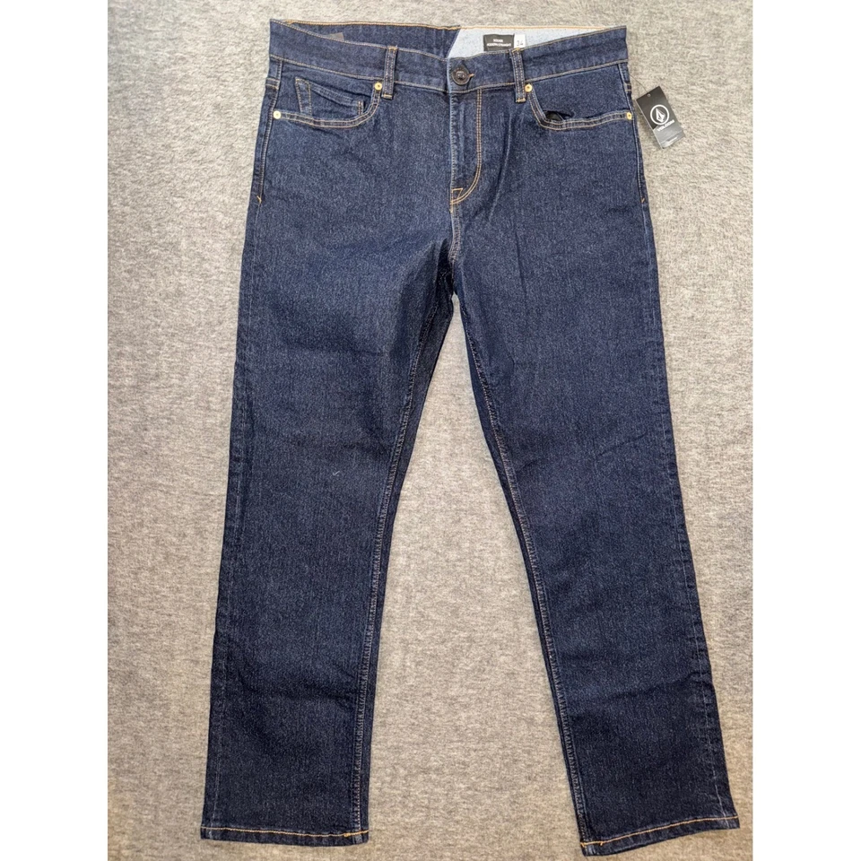 Volcom Mens Solver Modern Straight Stretch Denim Blue Jeans Dark Wash 32x30 NEW - Image 2 of 4