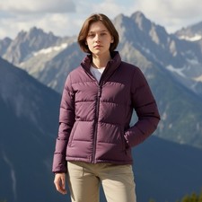 Lands  End Girls Down Puffer Jacket Plum Purple Size Large 10  12 Full Zip EUC