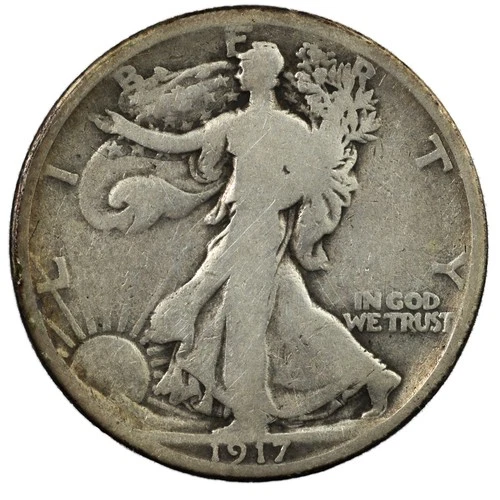 1917-D Reverse MM Walking Liberty Half Dollar 50c VG+ Better Early Date