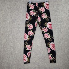 Rue 21 Women Floral Print Black Leggings Large/XL Stretch Polyester Blend Fabric