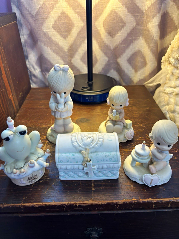 Precious Moments 4pc Porcelain Lot Frog & Children + Trinket Box, 1994