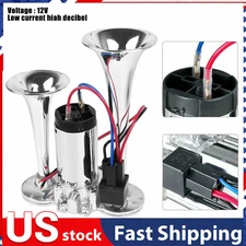 Dual Trumpet Car Air Horn Dual Tone Boat Lorry Truck Train Speaker NEW 600DB 12V