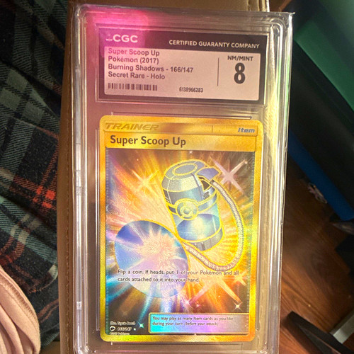 CGC 8 2017 Pokemon Super Scoop Up 166/147 SM Burning Shadows Secret Rare Holo