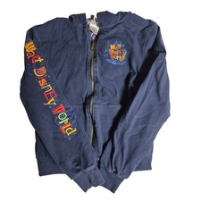Disney World Hoodie Youth M Blue Zip Mickey Embroidered Spellout Jacket