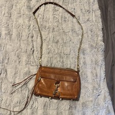 Rebecca Minkoff Brown Crossbody Bag, Silver Hardware, Zip, Chain Strap, Dust Bag