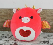 Squishmallow BAIDEN The Red Dragon 4.5" Plush Valentines Metallic Heart Belly