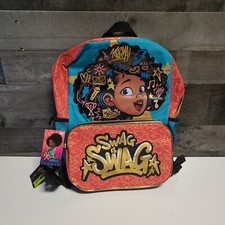 Karma's World SWAG Mochila Bolso para Libros Naranja Azul Dorado Borde Cremallera Escuela Laptop