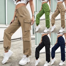 Women's Straight Wide Legs Cargo Midi Waist Bottoms Four Pockets Pants